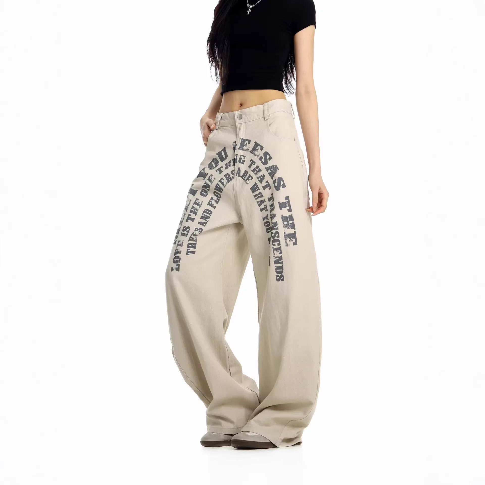 Retro American Hip Hop Letter Print Loose Wide Leg Pants High Waist Denim Cotton Casual Comfortable Slimming Design Sensation
Retro American Hip Hop Letter Print Loose Wide Leg Pants High Waist Denim Cotton Casual Comfortable Slimming Design Sensation