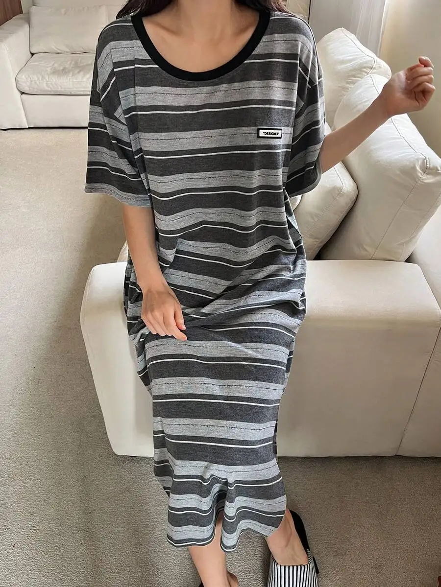 Striped Loose Short Sleeve T-Shirt Dress Women Loungewear
Striped Loose Short Sleeve T-Shirt Dress Women Loungewear