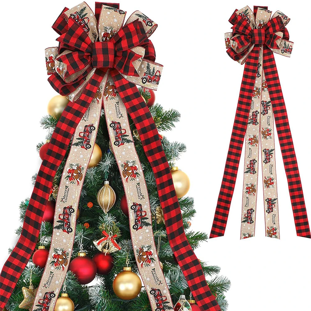 Christmas Tree Topper Bow, Red And White Striped Bow Ribbon And Truck Pattern Christmas Tree Topper Bow
Christmas Tree Topper Bow, Red And White Striped Bow Ribbon And Truck Pattern Christmas Tree Topper Bow