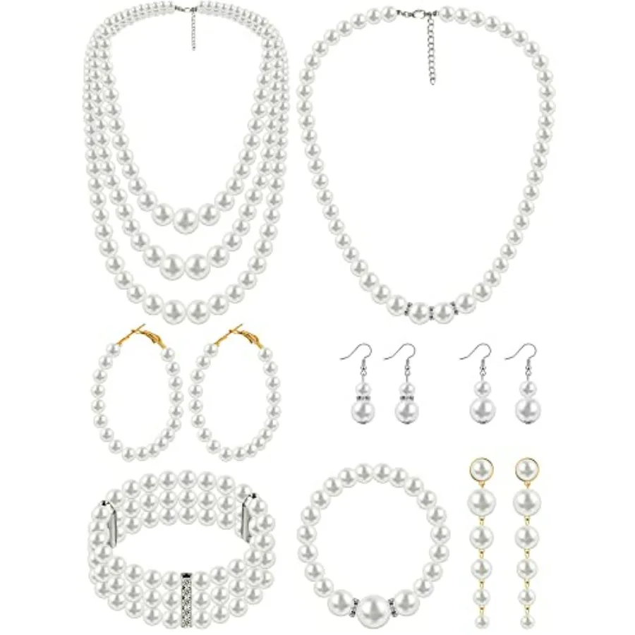 BBTO 8 Pcs Pearl Necklace and Earring Set for Women Faux Pearl Bracelet Costume Jewelry Set for Wedding Bridal Shower Party
BBTO 8 Pcs Pearl Necklace and Earring Set for Women Faux Pearl Bracelet Costume Jewelry Set for Wedding Bridal Shower Party