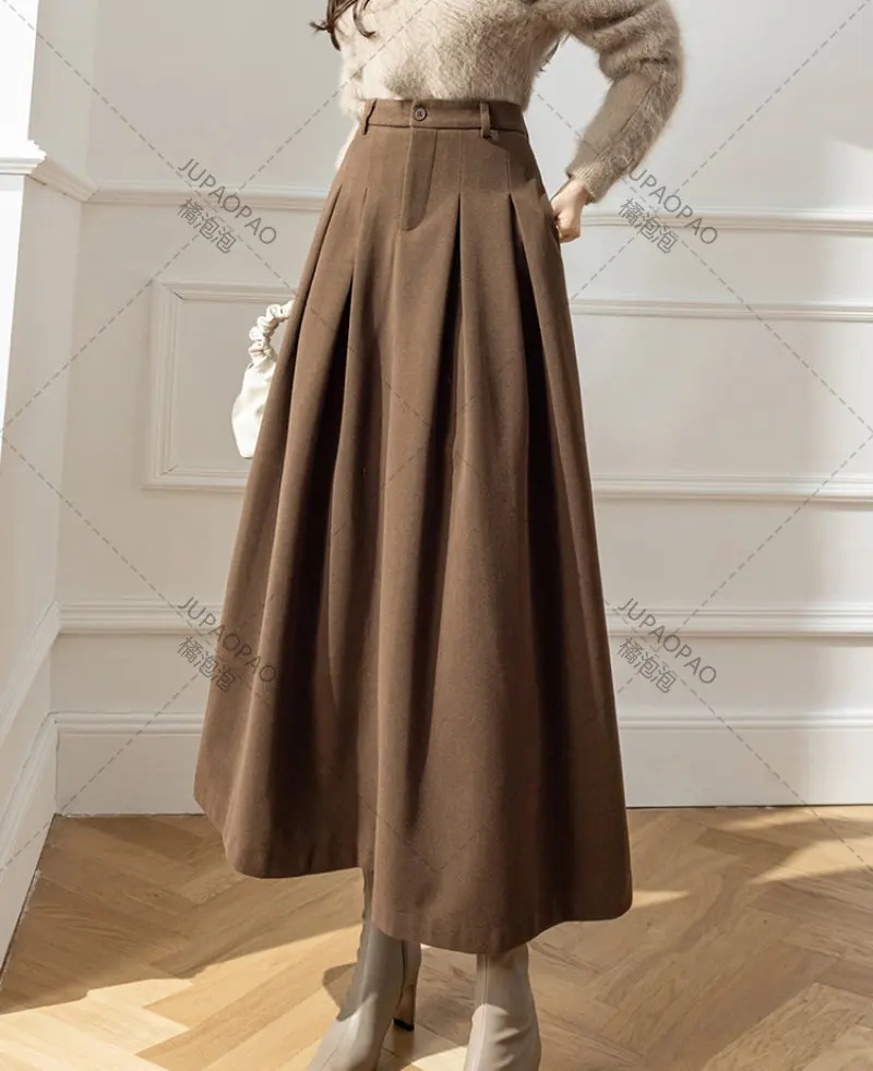 Elegant Women Woolen Skirts For Female Pockets Office Ladies Casual Loose A-Line High Waist Midi Skirt Autumn Winter Black Skir
Elegant Women Woolen Skirts For Female Pockets Office Ladies Casual Loose A-Line High Waist Midi Skirt Autumn Winter Black Skir