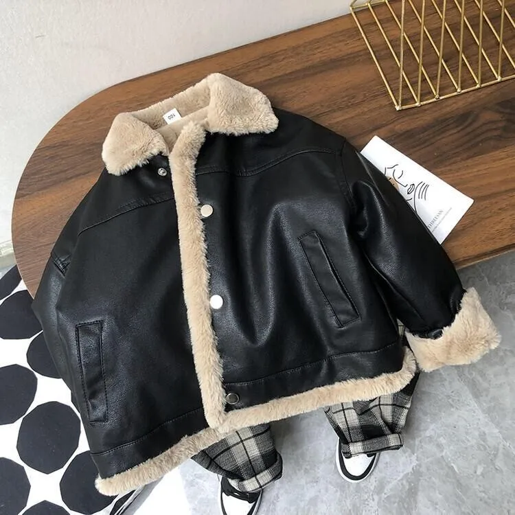 Boys Girls Leather Jackets Children winter Motorcycle Faux Leather Fleece Lined Zipper Coats
Boys Girls Leather Jackets Children winter Motorcycle Faux Leather Fleece Lined Zipper Coats
