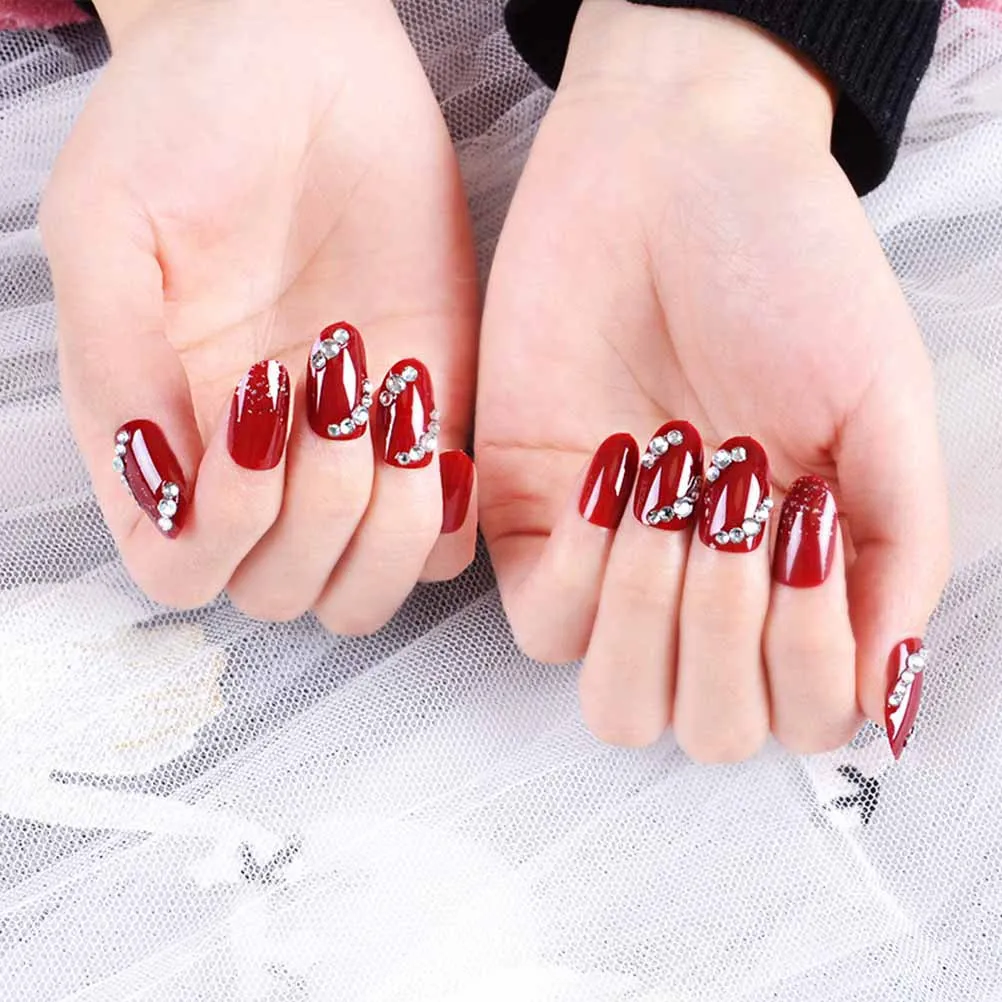 24pcs Burgundy Rhinestone Glitter Art Stickers Removable Fake Nails For Women Diy Manicure Party Holiday Gift Nail Patch Nail
24pcs Burgundy Rhinestone Glitter Art Stickers Removable Fake Nails For Women Diy Manicure Party Holiday Gift Nail Patch Nail