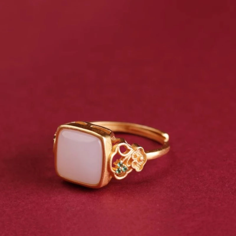 Light luxury Ancient Gold Crafts Court style Rings for Women Original Design Natural Hotan White Jade Square Hanfu Retro Jewelry
Light luxury Ancient Gold Crafts Court style Rings for Women Original Design Natural Hotan White Jade Square Hanfu Retro Jewelry