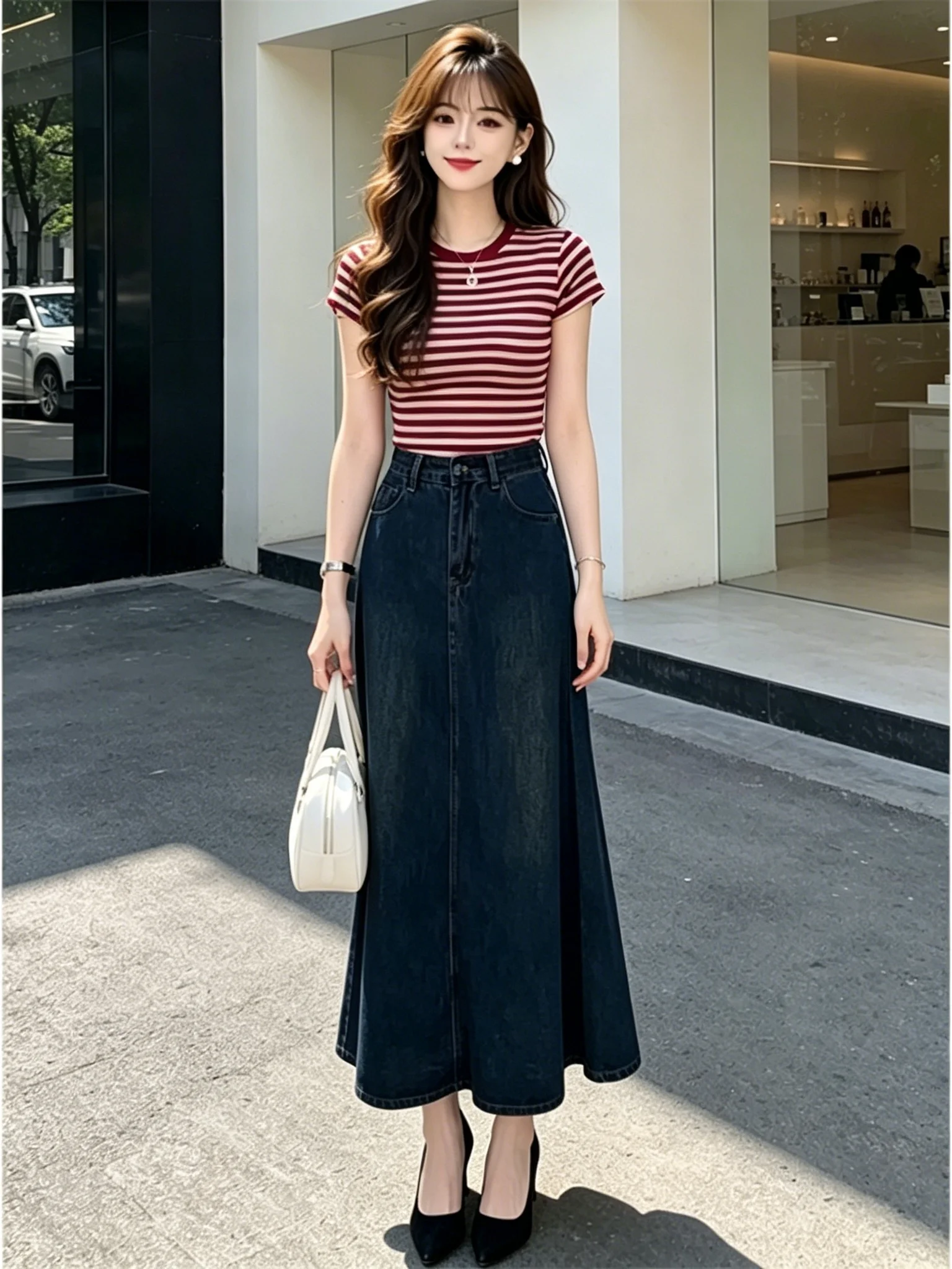 Fashionable Retro Hot Girl Style Women's Summer 2026 Color Block Striped Short Sleeve T-Shirt Denim Skirt Two Piece Set
Fashionable Retro Hot Girl Style Women's Summer 2026 Color Block Striped Short Sleeve T-Shirt Denim Skirt Two Piece Set