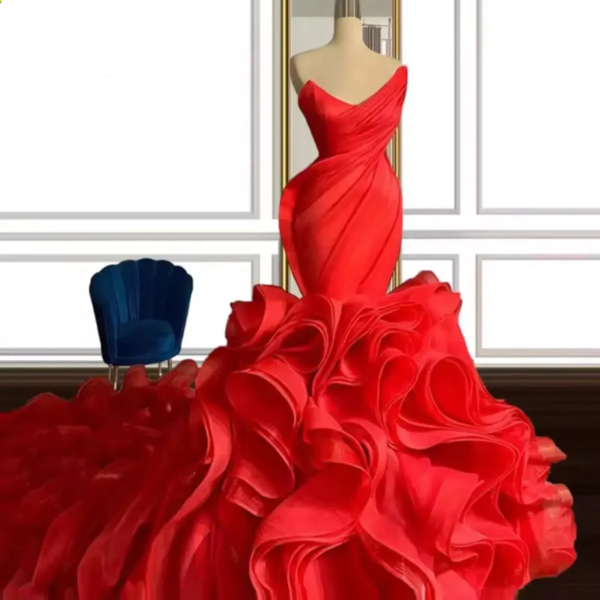 Великолепное красное платье русалки без бретелек для выпускного вечера с рюшами, атласное пышное вечернее платье со шлейфом, свадебное платье на шнуровке сзади 
Великолепное красное платье русалки без бретелек для выпускного вечера с рюшами, атласное пышное вечернее платье со шлейфом, свадебное платье на шнуровке сзади