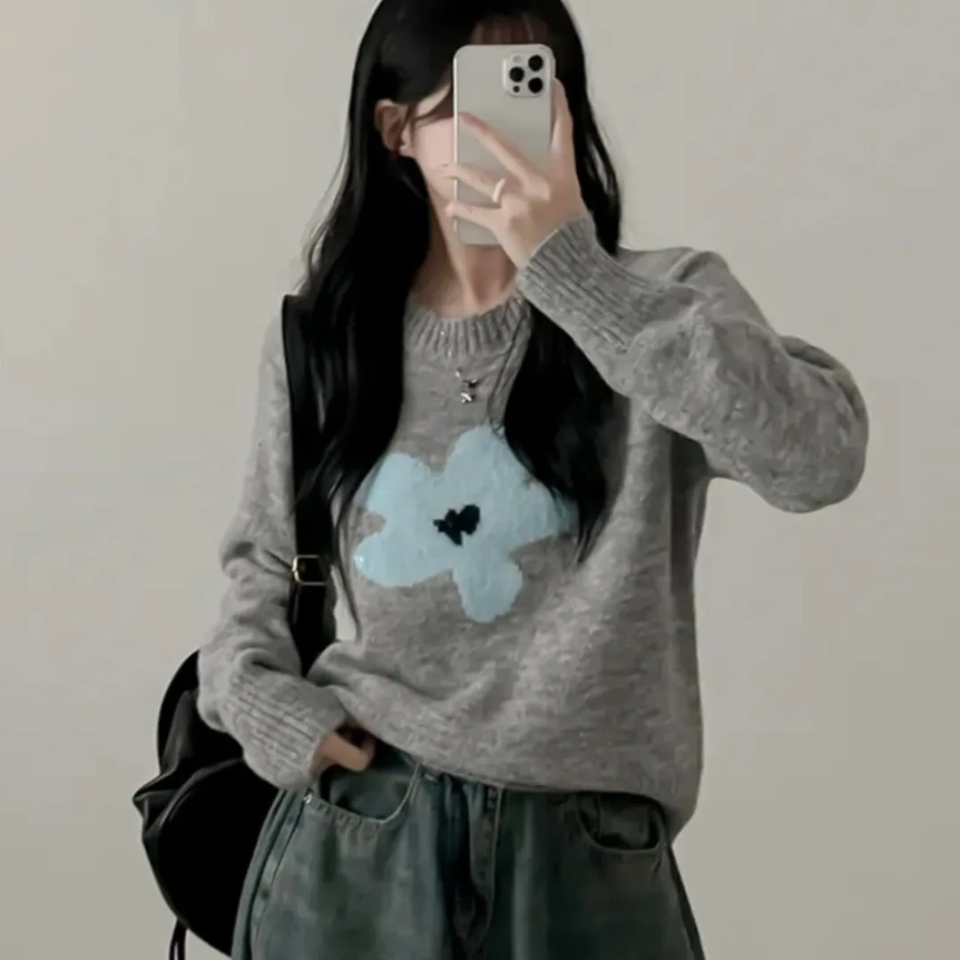 Шикарный вязаный свитер для женщин, круглый пуловер с цветочной вышивкой, свободный крой, осенне-зимний модный топ
Шикарный вязаный свитер для женщин, круглый пуловер с цветочной вышивкой, свободный крой, осенне-зимний модный топ