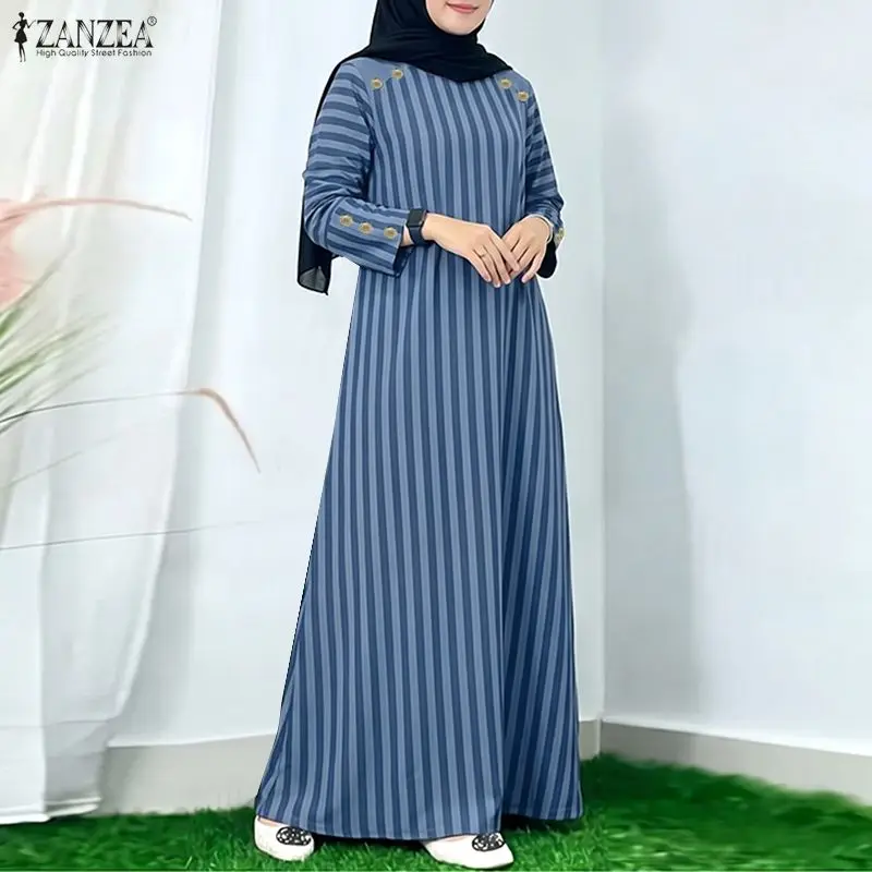 Ramadan Muslim Abaya Dress ZANZEA Women Striped Maxi Dresses Elegant O Neck Long Sleeve Pleated Sundress Robe Casual Kaftan
Ramadan Muslim Abaya Dress ZANZEA Women Striped Maxi Dresses Elegant O Neck Long Sleeve Pleated Sundress Robe Casual Kaftan