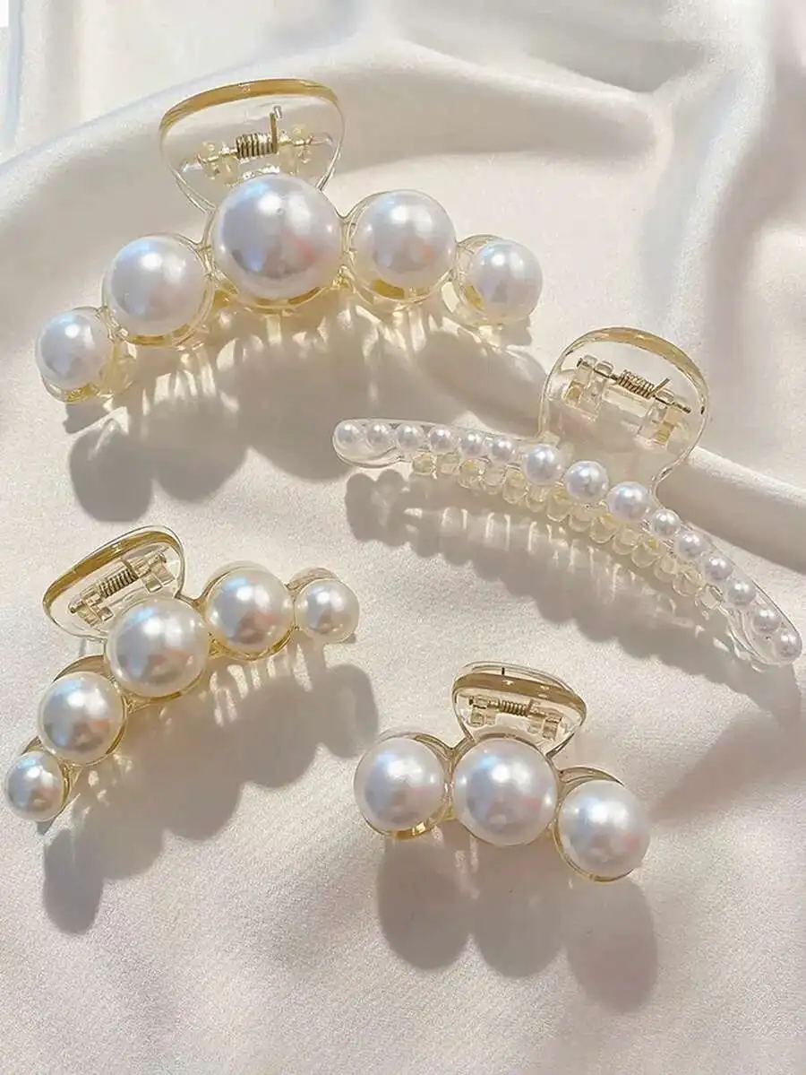 4pcs Elegant Faux Pearl Hair Claw Clips Set Non-Slip Plastic Jaw Clips For Women White Accessories
4pcs Elegant Faux Pearl Hair Claw Clips Set Non-Slip Plastic Jaw Clips For Women White Accessories