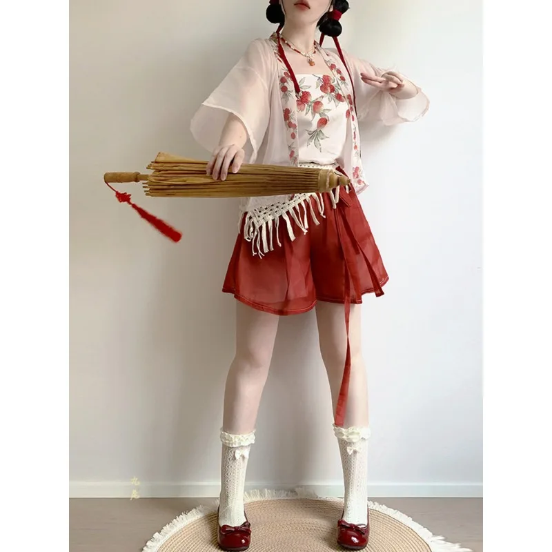 Summer Hanfu Set Women Raccoon Sleeve Cardigan Top Shorts Daily Chinese Style
Summer Hanfu Set Women Raccoon Sleeve Cardigan Top Shorts Daily Chinese Style