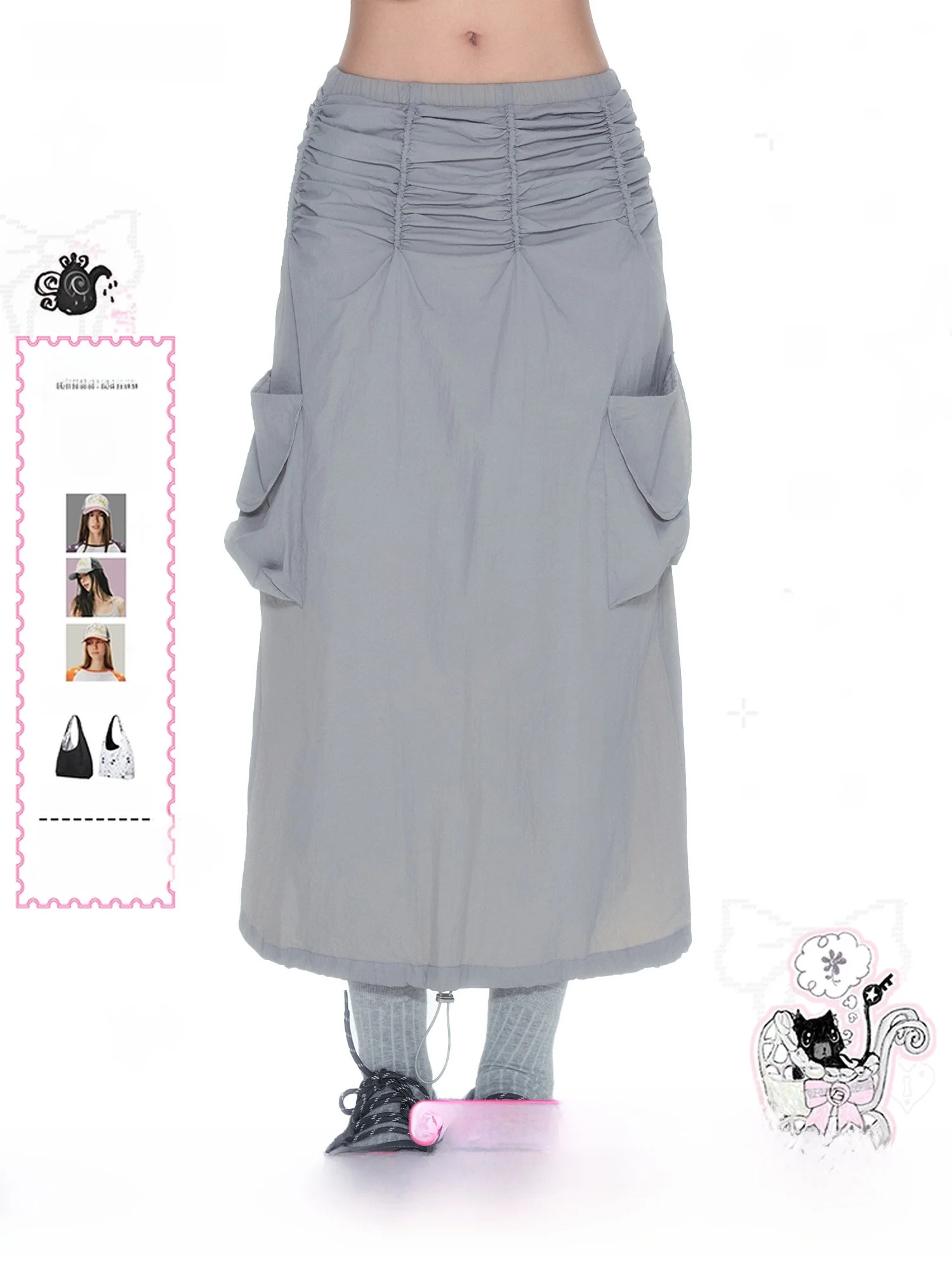 NECY Grey Double Pocket Work Skirt Gathered Design American Casual A-Line Straight Cut Parachute Half-length Skirt
NECY Grey Double Pocket Work Skirt Gathered Design American Casual A-Line Straight Cut Parachute Half-length Skirt