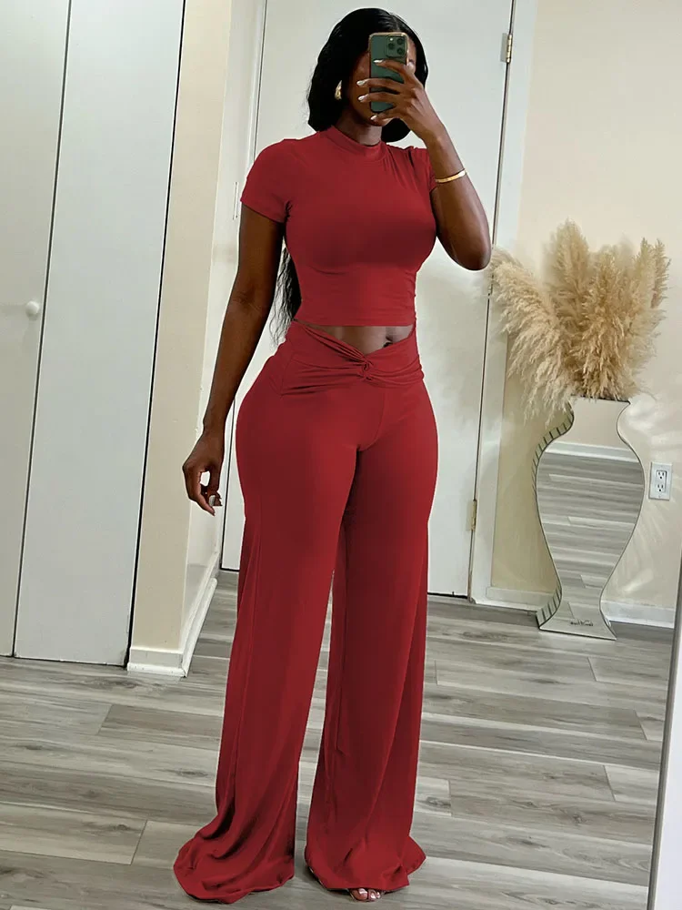 Solid Elegant Casual Tracksuit Woman 2 Piece Set Outfit Bodycon T-shirt Top and Draped High Waist Wide Leg Pants Matching Sets
Solid Elegant Casual Tracksuit Woman 2 Piece Set Outfit Bodycon T-shirt Top and Draped High Waist Wide Leg Pants Matching Sets