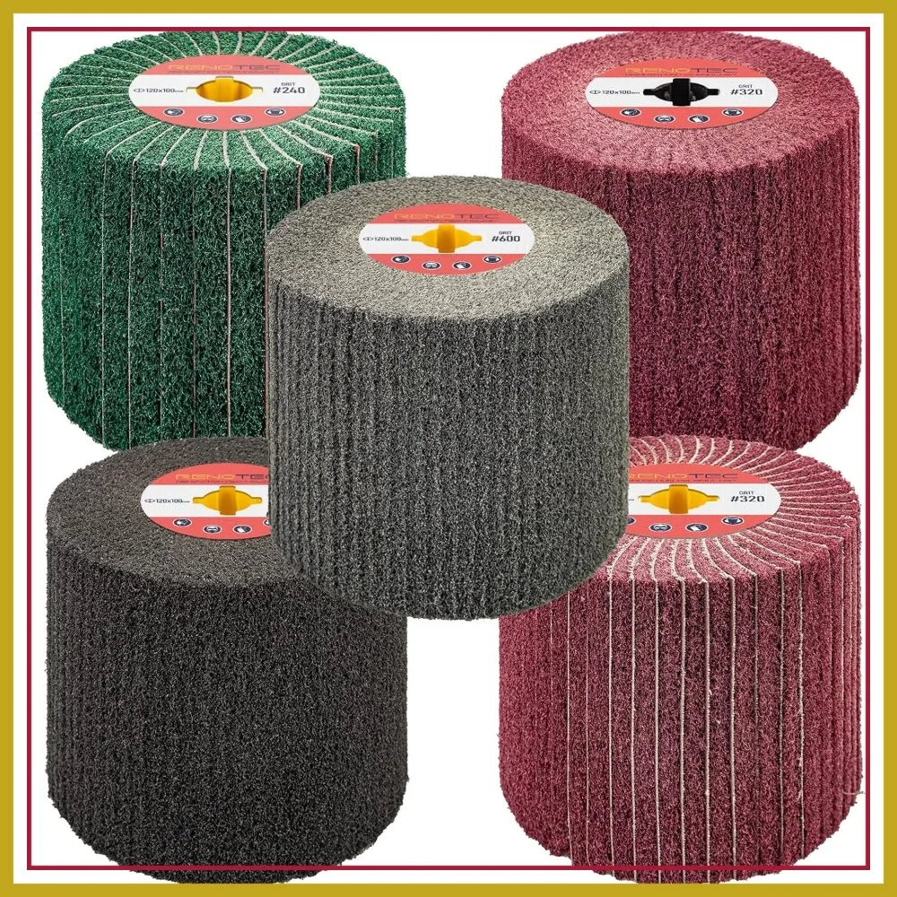 Non-Woven Wire Drawing Flap Wheel 120x100mm for Stainless Steel Satin Finishing, 240-600 Grit Set
Non-Woven Wire Drawing Flap Wheel 120x100mm for Stainless Steel Satin Finishing, 240-600 Grit Set