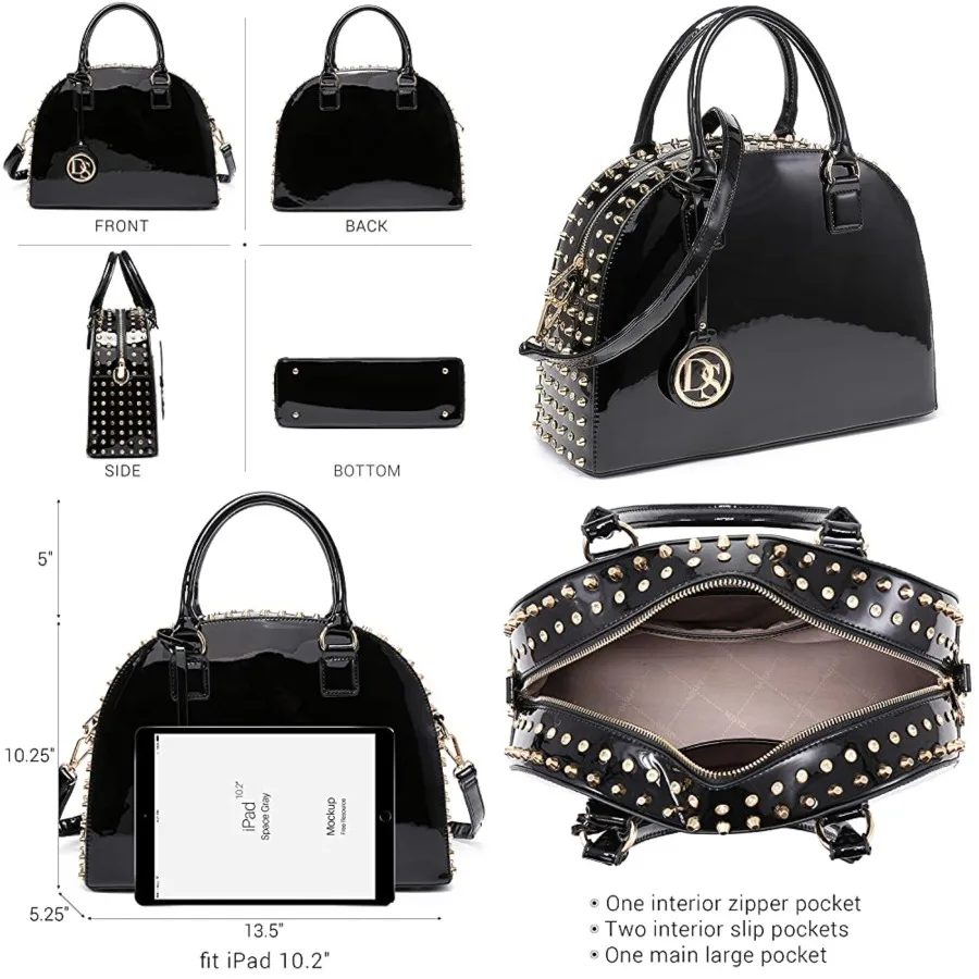 Dasein Women Patent Leather Purses Handbags Dome Satchel Purse Work Tote Structured Shoulder Bag with Long Strap
Dasein Women Patent Leather Purses Handbags Dome Satchel Purse Work Tote Structured Shoulder Bag with Long Strap