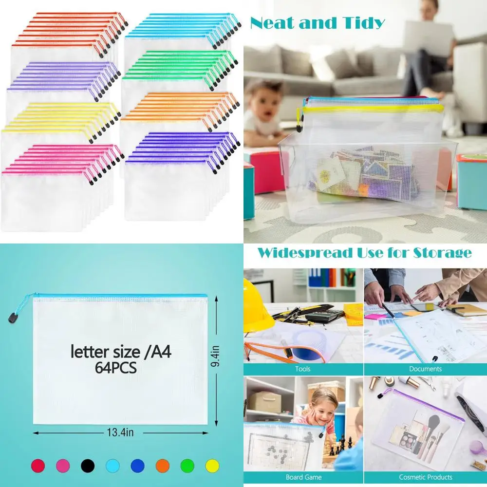 64pcs A4 Mesh Zipper Pouch Bags, Mesh Bags with Zipper Bulk, Pouches for Organization, Clear Storage Bags for Classroom, Travel,
64pcs A4 Mesh Zipper Pouch Bags, Mesh Bags with Zipper Bulk, Pouches for Organization, Clear Storage Bags for Classroom, Travel,