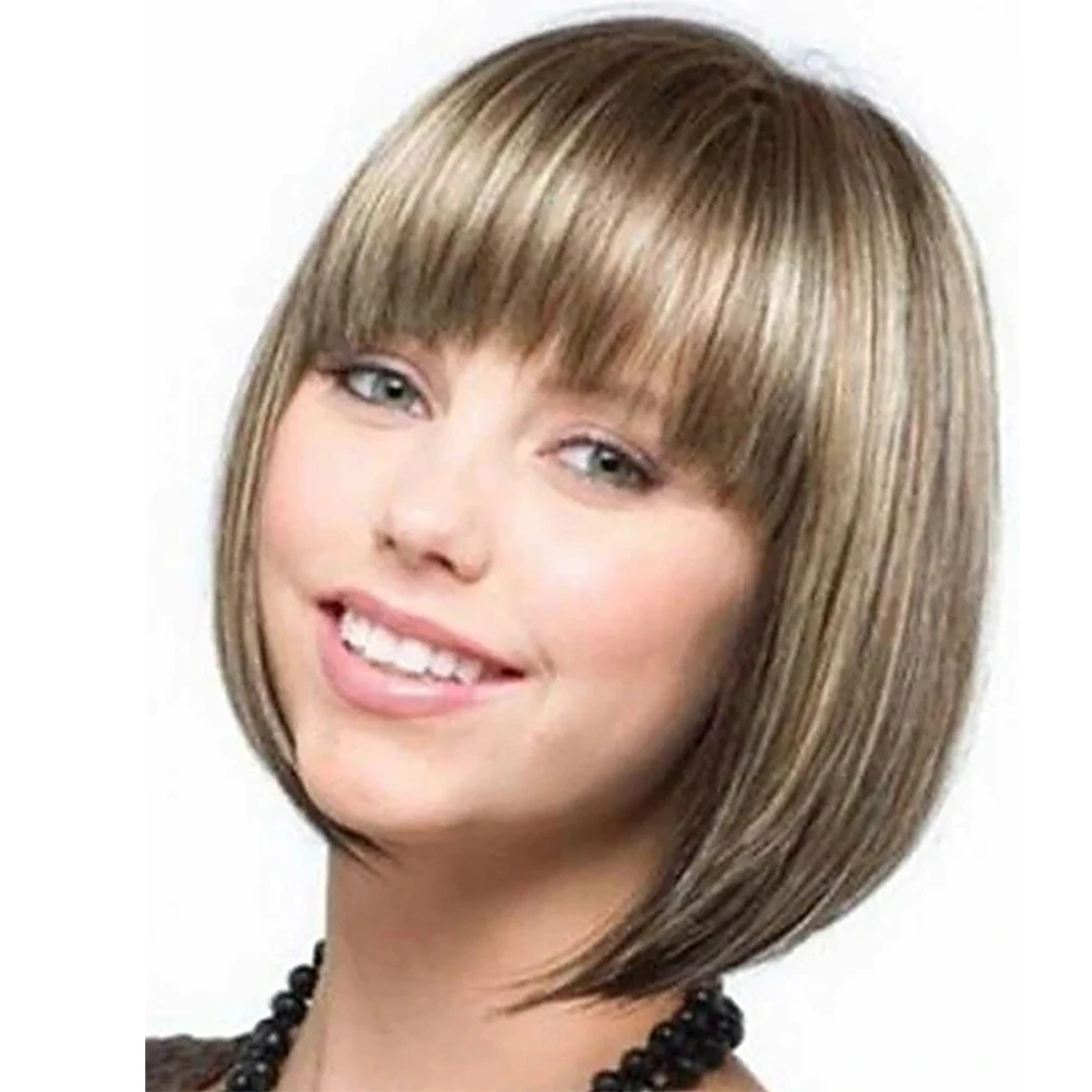 HAIRJOY Synthetic Hair Bob Wigs Short Straight Brown Mixed Blonde Highlight with Neat Bangs for Women
HAIRJOY Synthetic Hair Bob Wigs Short Straight Brown Mixed Blonde Highlight with Neat Bangs for Women