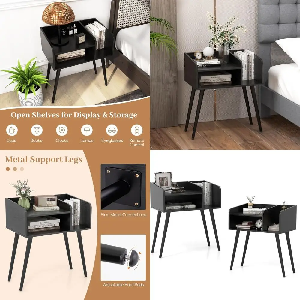 Пара прикроватных тумбочек в стиле Mid-Century Modern с открытыми полками и металлическими ножками для спальни, гостиной и общежития
Пара прикроватных тумбочек в стиле Mid-Century Modern с открытыми полками и металлическими ножками для спальни, гостиной и общежития