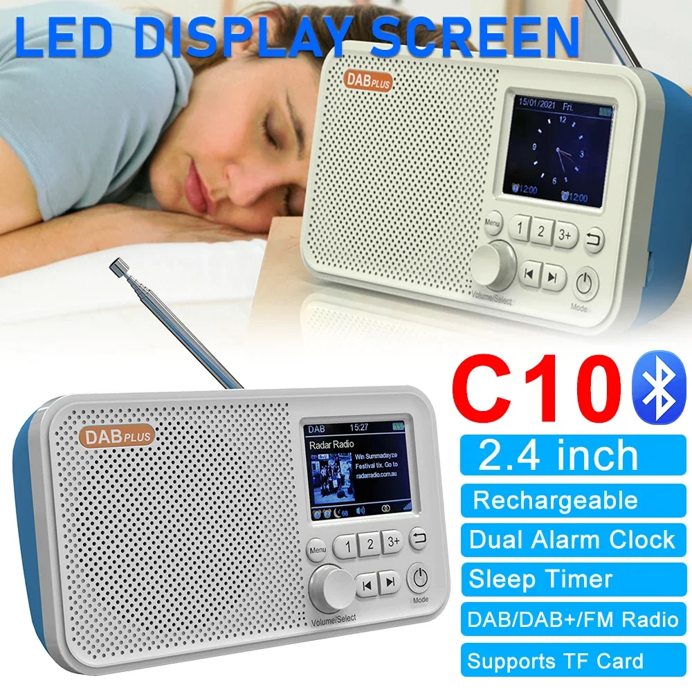 Цифровое настольное радио C10 с будильником, поддержкой DAB/DAB+ и FM, Bluetooth, воспроизведением MP3 с карты TF
Цифровое настольное радио C10 с будильником, поддержкой DAB/DAB+ и FM, Bluetooth, воспроизведением MP3 с карты TF