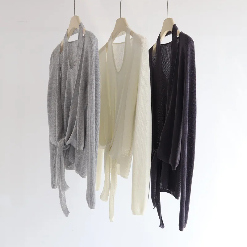 Новый вязаный свитер из двух частей из искусственного лиоцелла Tencel с воротником-стойкой и завязками для женщин, осенний текстурный топ с длинными рукавами
Новый вязаный свитер из двух частей из искусственного лиоцелла Tencel с воротником-стойкой и завязками для женщин, осенний текстурный топ с длинными рукавами