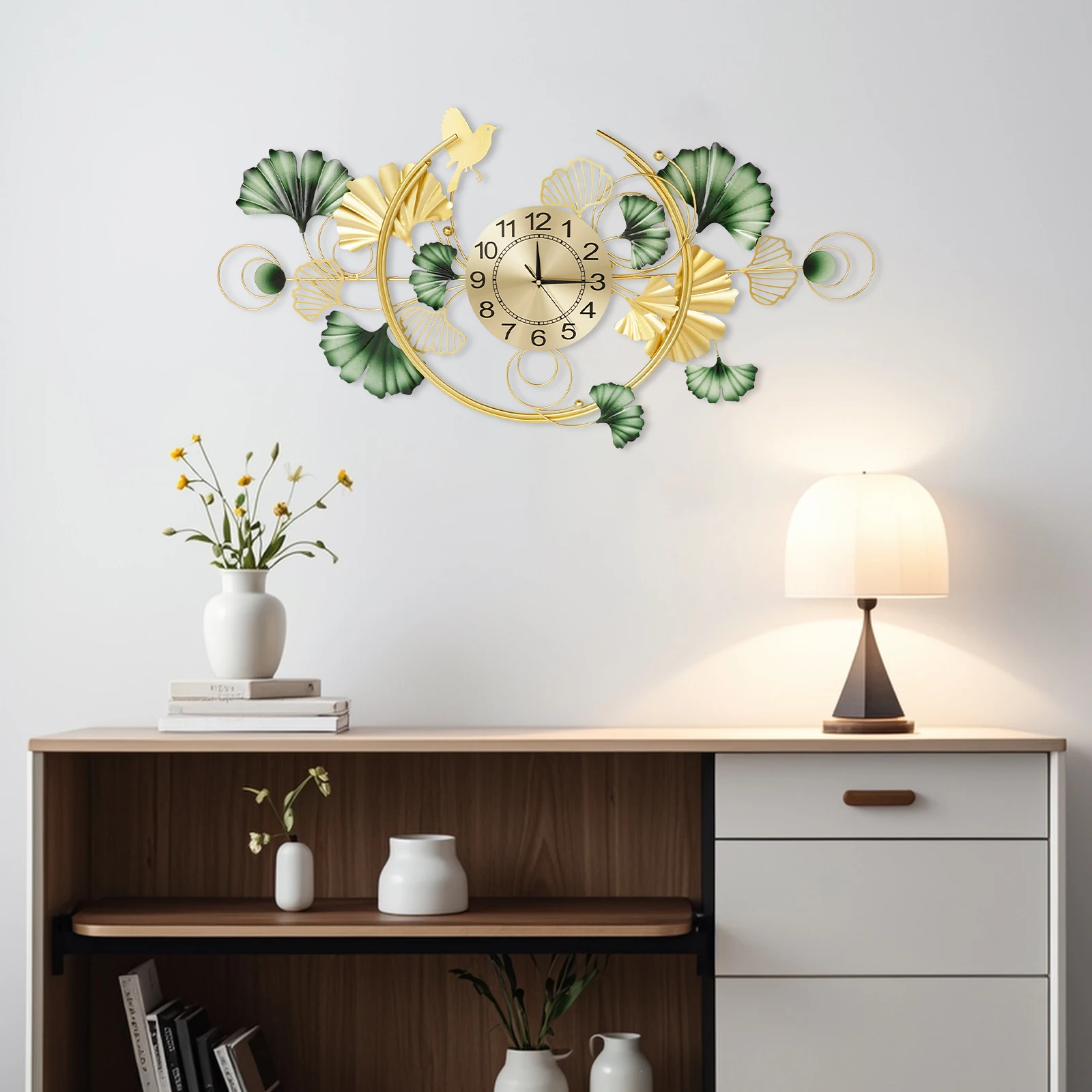 Wall Clock Metal Ginkgo Leaf Decor Large Hanging Silent Art Clock 100x50cm Modern Living Room Decorative Clock for Bedroom Office Hotel Restaurant Cafe Entrance Handmade Iron Large Wall Art Gold Green Elegant Gift
Wall Clock Metal Ginkgo Leaf Decor Large Hanging Silent Art Clock 100x50cm Modern Living Room Decorative Clock for Bedroom Office Hotel Restaurant Cafe Entrance Handmade Iron Large Wall Art Gold Green Elegant Gift