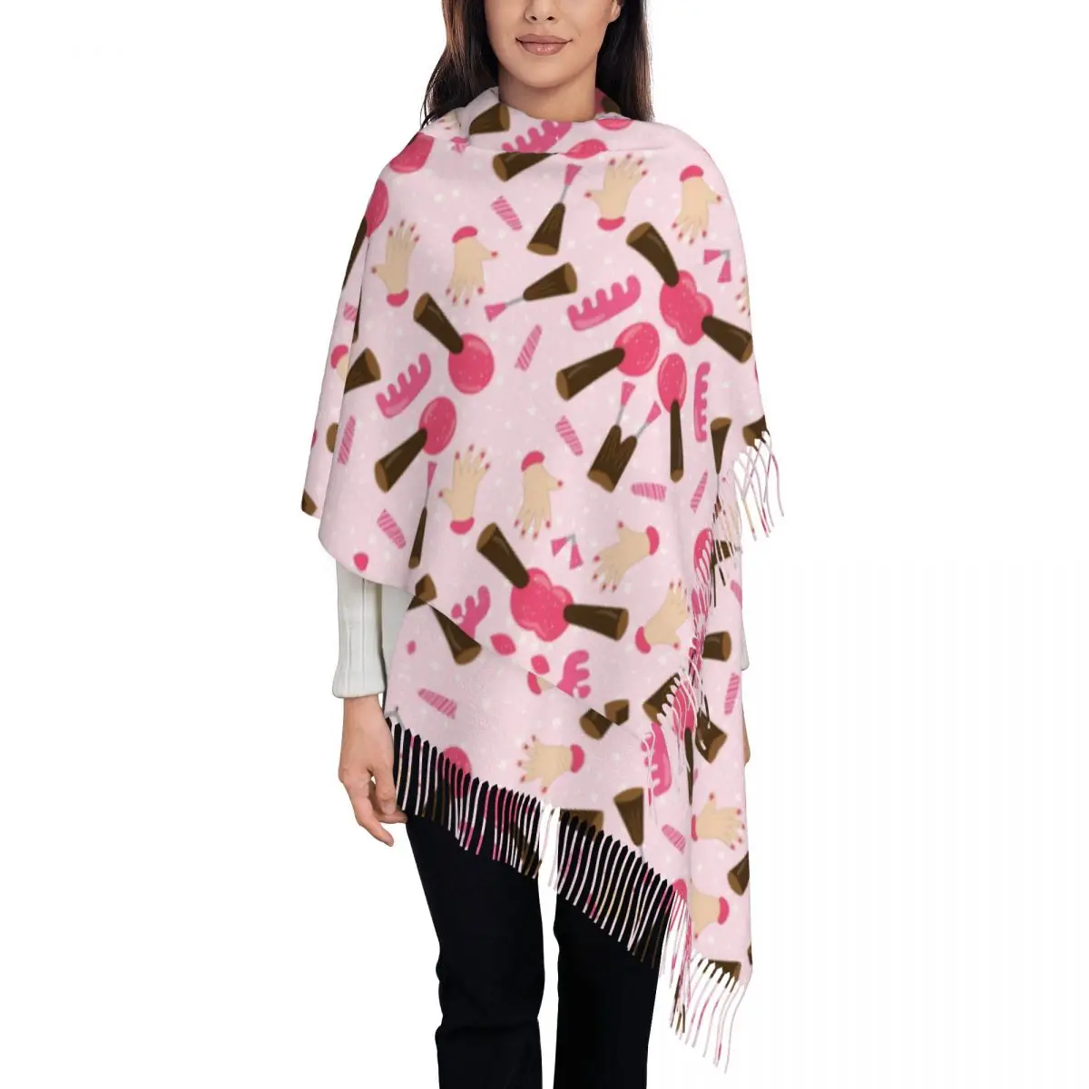 Custom Cute Pink Nail Polish Pattern Tassel Scarf Women Soft Manicurist Manicure Shawls Wraps Female Winter Scarves
Custom Cute Pink Nail Polish Pattern Tassel Scarf Women Soft Manicurist Manicure Shawls Wraps Female Winter Scarves