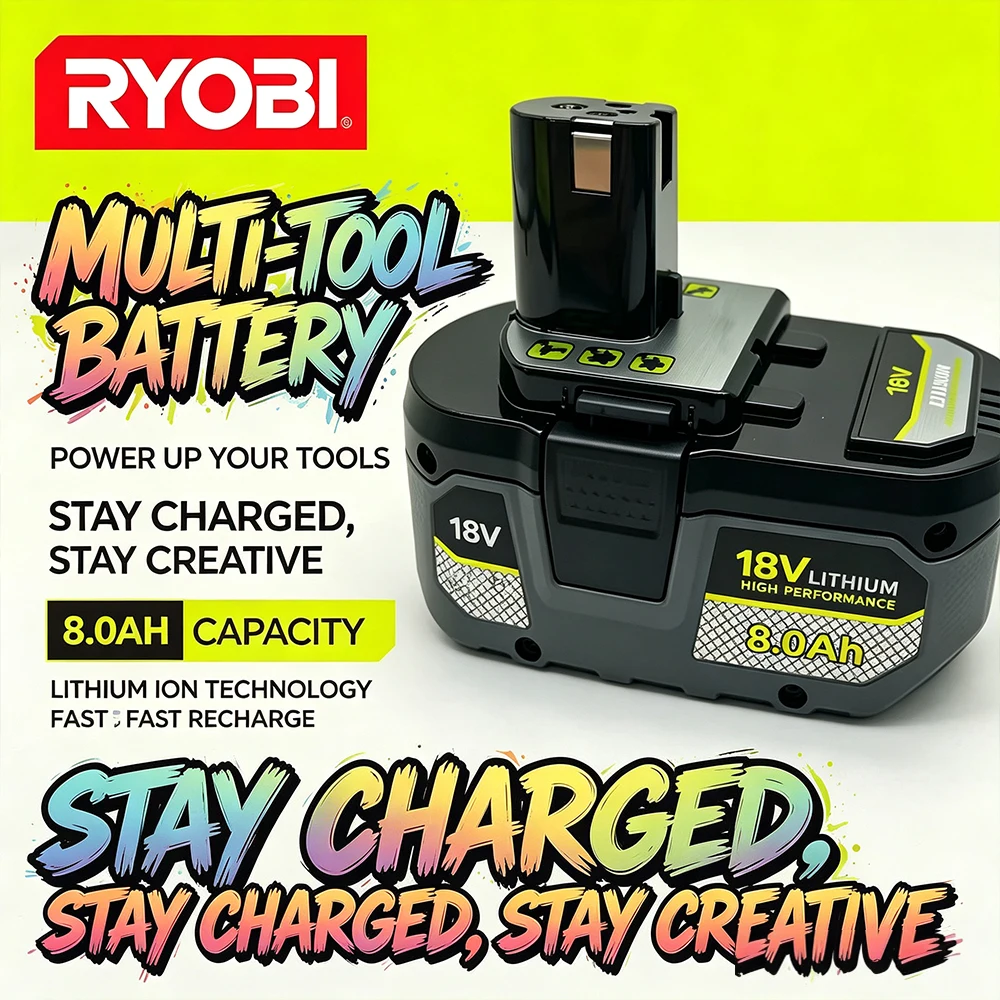 Love Building, Fixing, Creating RYOBI 18V 8.0Ah 8000mAh Genuine Battery - One BatteryPowers All Your DIY Tools, Non-Stop
Love Building, Fixing, Creating RYOBI 18V 8.0Ah 8000mAh Genuine Battery - One BatteryPowers All Your DIY Tools, Non-Stop