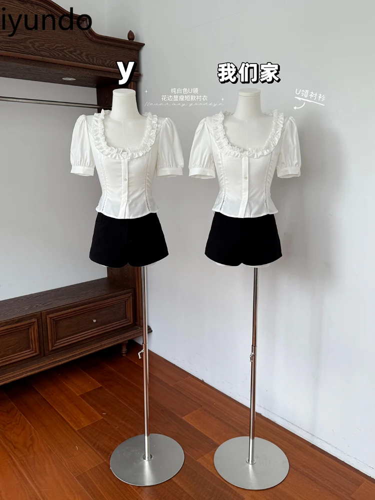 Pure White U-neck Lace Edge Waist-revealing Short-sleeved Shirt Versatile and Slim Short Women Tops Blusa Victoriana
Pure White U-neck Lace Edge Waist-revealing Short-sleeved Shirt Versatile and Slim Short Women Tops Blusa Victoriana