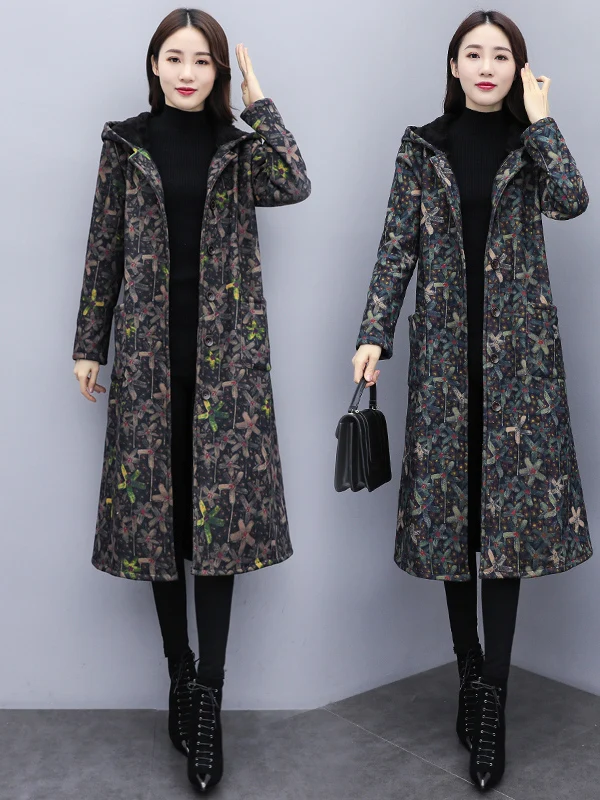 Thiened Long Sve Cotton Jaet Women's Ethnic Sle Coat with Hood Print Design Winter Warm Outerwear Medium Length
Thiened Long Sve Cotton Jaet Women's Ethnic Sle Coat with Hood Print Design Winter Warm Outerwear Medium Length