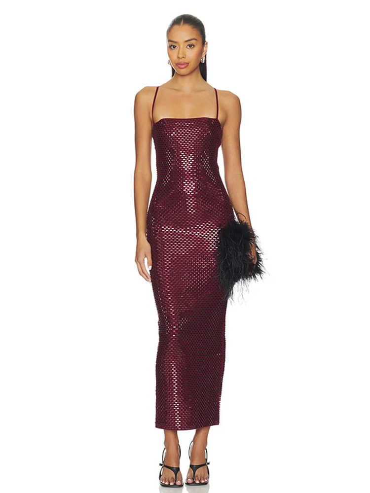 Burgundy Sequin Spaghetti Strap Midi Dress Bodycon Sparkly Evening Party Cocktail Formal Dress Women's Slim Fit Backless Gown
Burgundy Sequin Spaghetti Strap Midi Dress Bodycon Sparkly Evening Party Cocktail Formal Dress Women's Slim Fit Backless Gown
