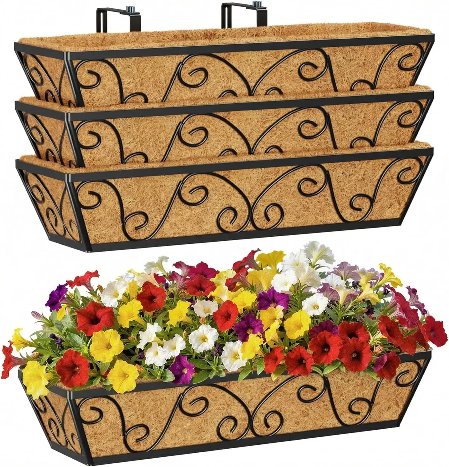 24 Inch Adjustable Metal Planter Box 4 Pack with Coco Liner, Hanging Flower Pot for Balcony Deck Fence Porch Patio in Black
24 Inch Adjustable Metal Planter Box 4 Pack with Coco Liner, Hanging Flower Pot for Balcony Deck Fence Porch Patio in Black