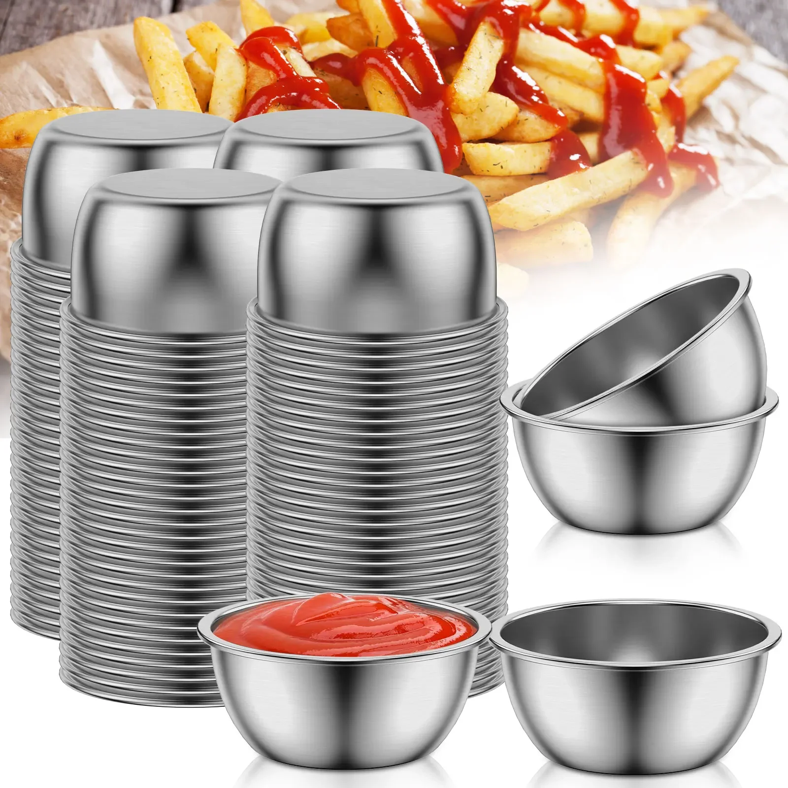 120Pcs Sauce Dipping Bowl 304 Stainless Steel Dipping Cups Round Sauce Dishes 55ml Mini Reusable Seasoning Cups Dipping Cups
120Pcs Sauce Dipping Bowl 304 Stainless Steel Dipping Cups Round Sauce Dishes 55ml Mini Reusable Seasoning Cups Dipping Cups