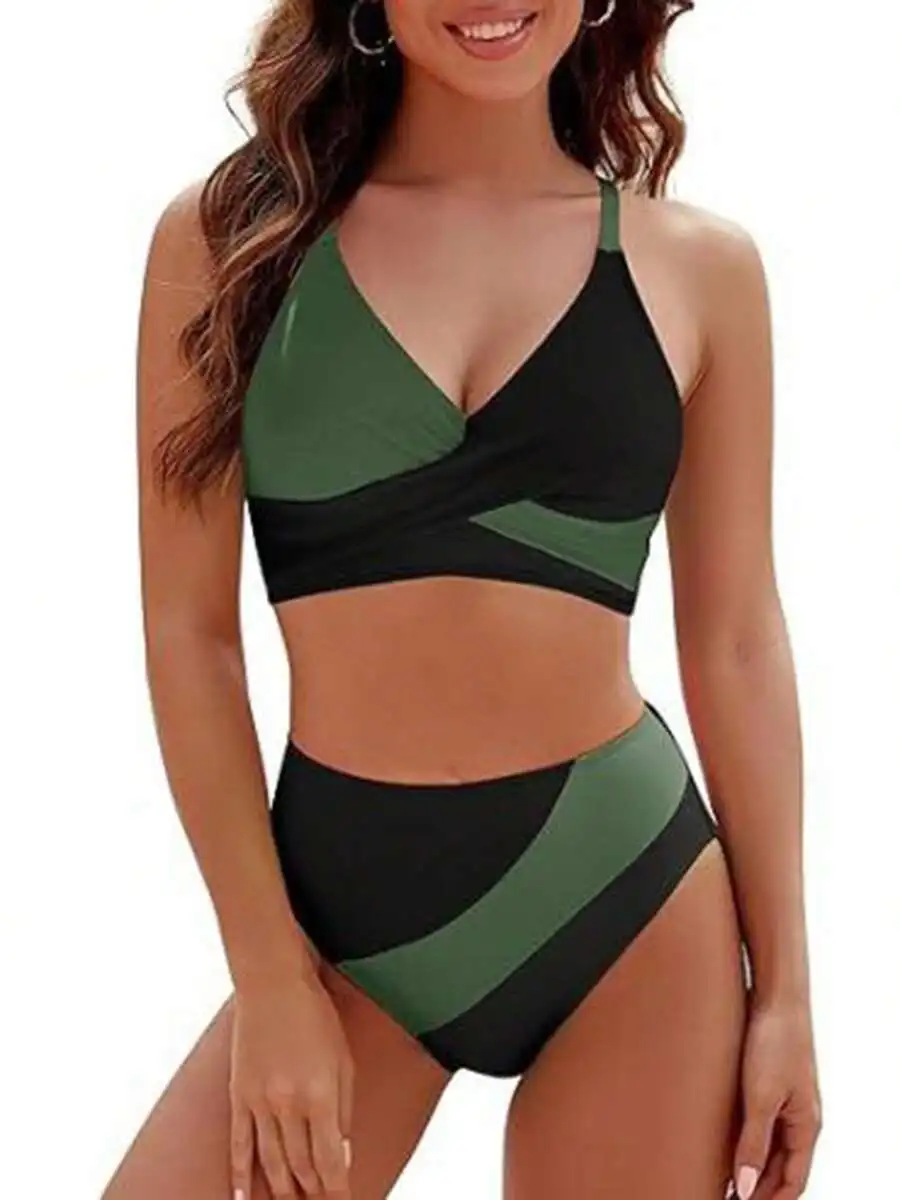 Women Two Piece Bikini Swimsuit Patchwork V Neck Sleeveless Top High Waisted Bottom
Women Two Piece Bikini Swimsuit Patchwork V Neck Sleeveless Top High Waisted Bottom