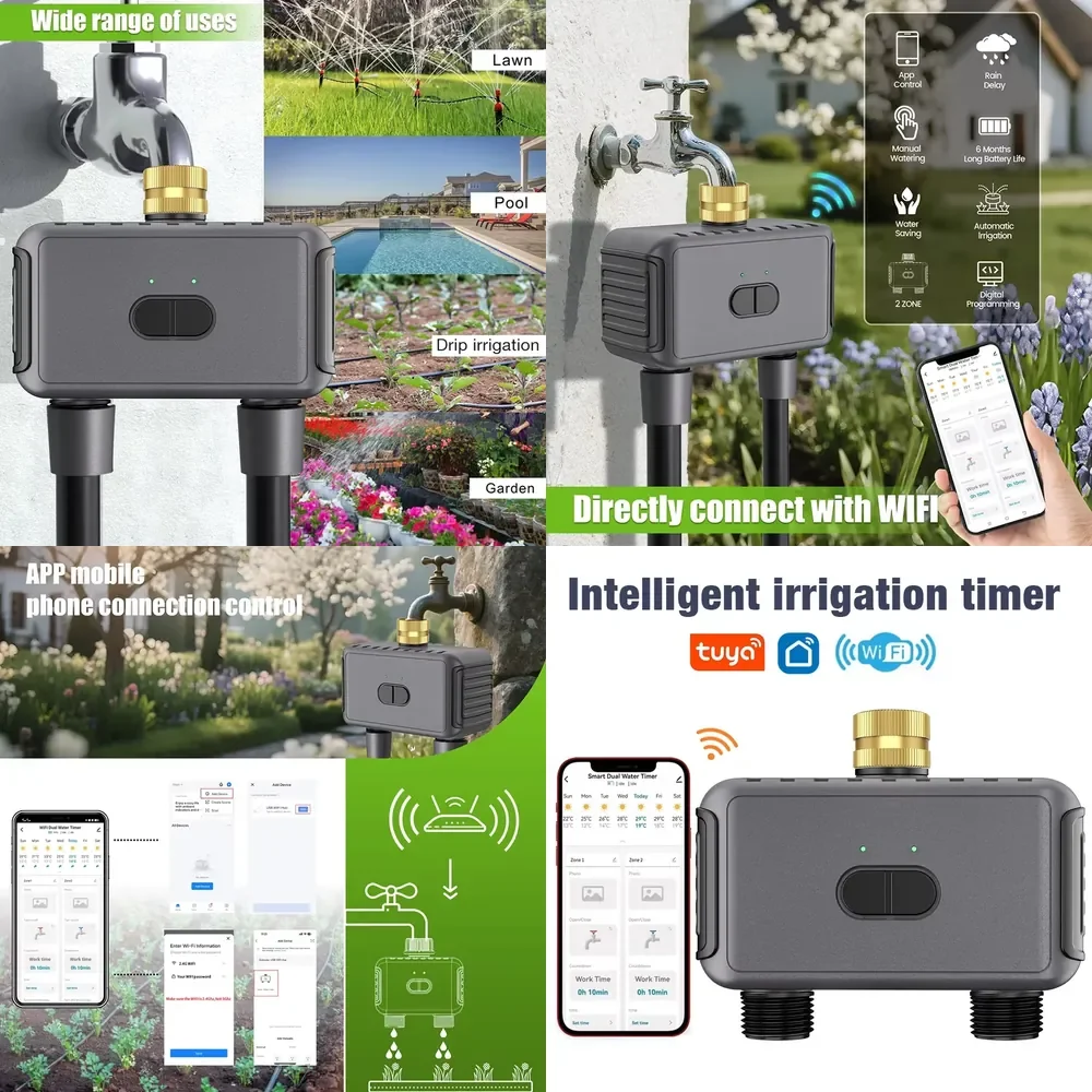 WAP01 WiFi APP Control Dual Hose Water Timer Smart 2 Outlets Sprinkler Timer Garden Watering System Drip Irrigation
WAP01 WiFi APP Control Dual Hose Water Timer Smart 2 Outlets Sprinkler Timer Garden Watering System Drip Irrigation