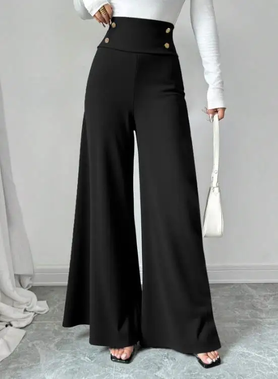 Women Pants 2026 Spring Autumn New Black High Waist Metal Button Decor Versatile Commuting Professional Wide Leg Pants
Women Pants 2026 Spring Autumn New Black High Waist Metal Button Decor Versatile Commuting Professional Wide Leg Pants