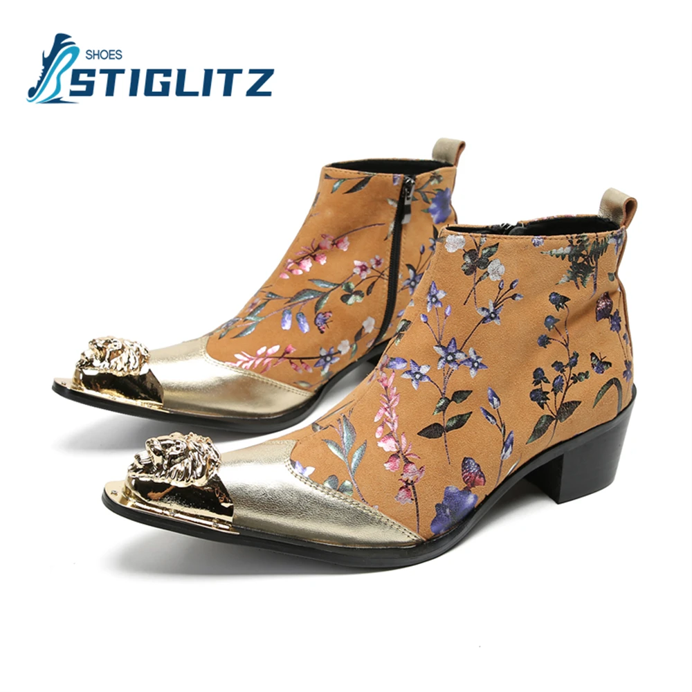 Embroidered Print Fashion Chelsea Shoes Metal Toe Paneled Fabric Casual Ankle Boots Metal Leopard Head Luxury Men's Runway Shoes
Embroidered Print Fashion Chelsea Shoes Metal Toe Paneled Fabric Casual Ankle Boots Metal Leopard Head Luxury Men's Runway Shoes