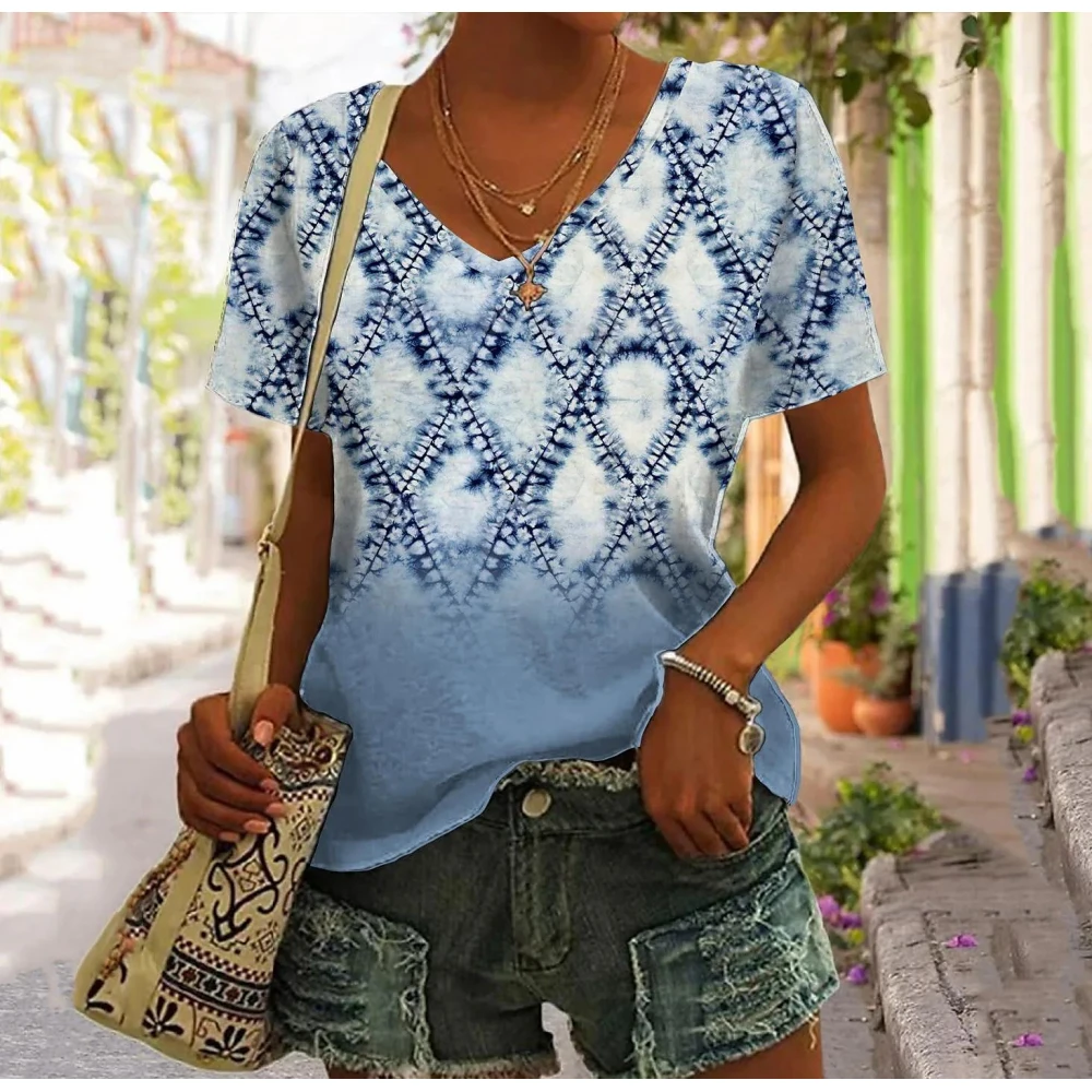 Vintage Patchwork Women's T Shirt Plaid Print Tops Summer V-Neck Short Sleeve Top Striped Print Women's Clothes Female Oversized
Vintage Patchwork Women's T Shirt Plaid Print Tops Summer V-Neck Short Sleeve Top Striped Print Women's Clothes Female Oversized