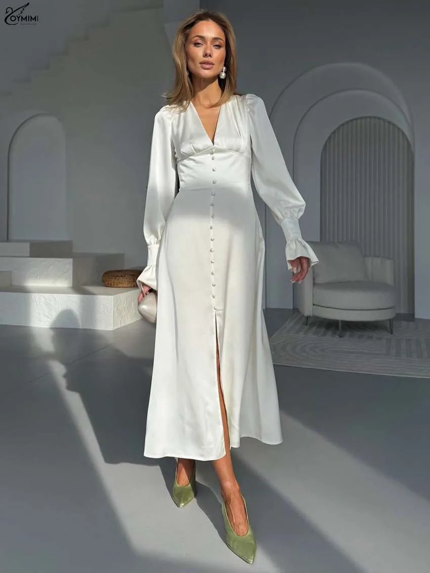 Oymimi Elegant White V-Neck Womens Dresses Fashion Long Sleeve High Waisted Dresses Casual Single Breasted Mid-Calf Dress
Oymimi Elegant White V-Neck Womens Dresses Fashion Long Sleeve High Waisted Dresses Casual Single Breasted Mid-Calf Dress