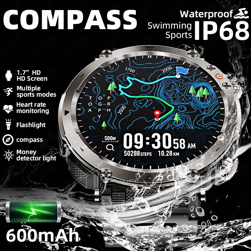 LIGE New 600mAh Outdoor Smart Watch Men LED Flashlight SmartWatch Compass Bluetooth Call Heart Rate IP 68 Sports Smartwatch 2026
LIGE New 600mAh Outdoor Smart Watch Men LED Flashlight SmartWatch Compass Bluetooth Call Heart Rate IP 68 Sports Smartwatch 2026