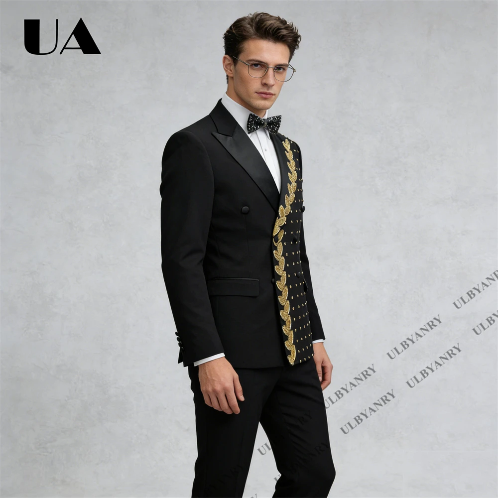 Men’s Tuxedo Gold Leaf Embroidery Two Piece Suit Set Elegant Double Breasted Suit Attire for Wedding, Prom or Gala – Slim Fit
Men’s Tuxedo Gold Leaf Embroidery Two Piece Suit Set Elegant Double Breasted Suit Attire for Wedding, Prom or Gala – Slim Fit