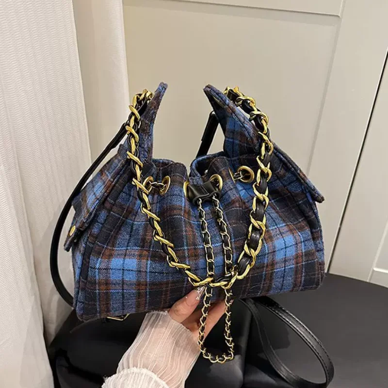 Blue Plaid Bucket Bag With Chain Strap Casual Checkered Shoulder & Crossbody Bag Minimalist Color Block Handbag For Daily Use
Blue Plaid Bucket Bag With Chain Strap Casual Checkered Shoulder & Crossbody Bag Minimalist Color Block Handbag For Daily Use