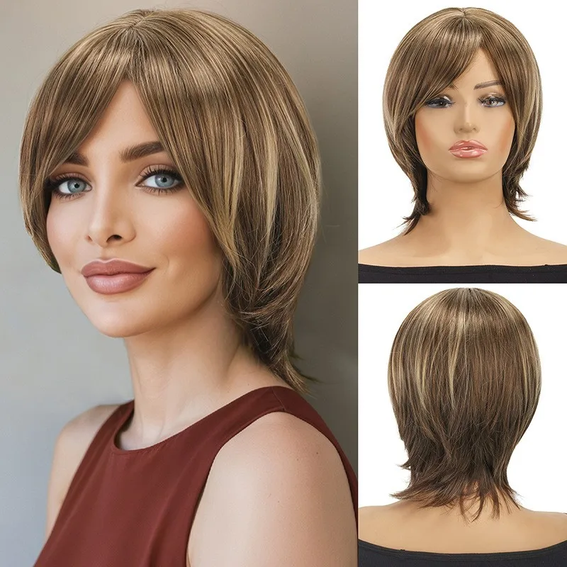 European and American women's wig, fashionable, fluffy, short hair, chemical fiber, full headpiece Synthetic fiber wig
European and American women's wig, fashionable, fluffy, short hair, chemical fiber, full headpiece Synthetic fiber wig
