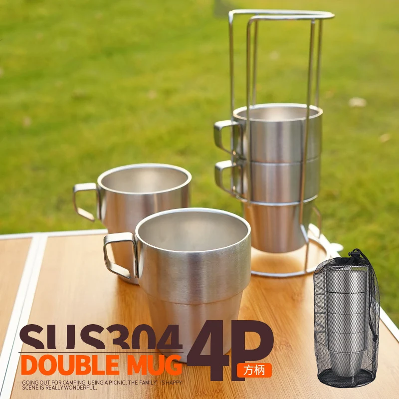 Outdoor Stainless Steel Double-Layer Mug, Camping Picnic Water Cup, Heat-Resistant Coffee Cup 4 Pcs
Outdoor Stainless Steel Double-Layer Mug, Camping Picnic Water Cup, Heat-Resistant Coffee Cup 4 Pcs