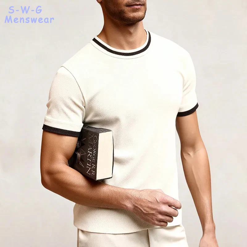 New Mens T-Shirts Knit Tee Shirt Textured Crewneck Tee Short Sleeves T Shirt Elastic Tees Fresh Classic Tshirts
New Mens T-Shirts Knit Tee Shirt Textured Crewneck Tee Short Sleeves T Shirt Elastic Tees Fresh Classic Tshirts