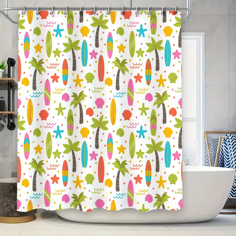 Surfboard, Palm Tree Shell Shower Curtain Beachy Pattern Print Fabric Waterproof Bath Room Decor Shring Showe curtain Set for Li
Surfboard, Palm Tree Shell Shower Curtain Beachy Pattern Print Fabric Waterproof Bath Room Decor Shring Showe curtain Set for Li