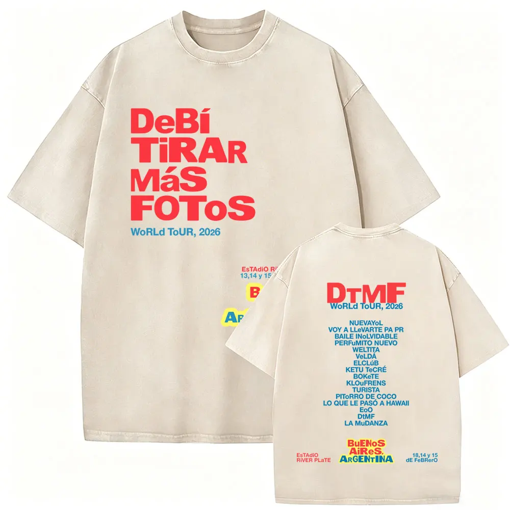 Rapper Bad Bunny Washed Vintage T-shirt Debi Tirar Mas Fotos DTMF World Tour 2026 T-shirts Men Women Fashion Hip Hop T Shirts
Rapper Bad Bunny Washed Vintage T-shirt Debi Tirar Mas Fotos DTMF World Tour 2026 T-shirts Men Women Fashion Hip Hop T Shirts