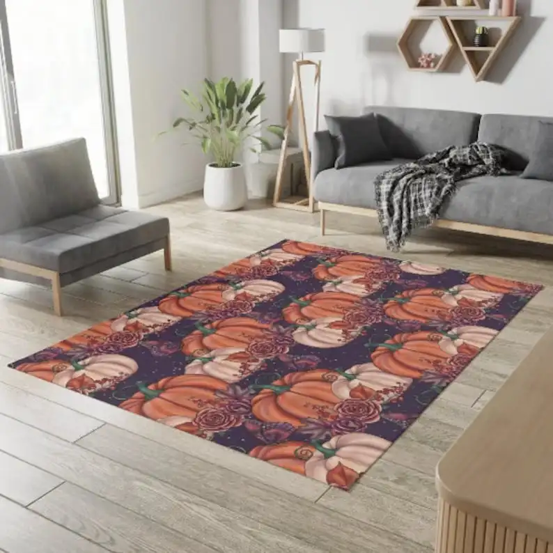 Dark Fall Pumpkin Rug Purple Orange Pumpkin Living Room Rug, Autumn Floral Rug For Thanksgiving
Dark Fall Pumpkin Rug Purple Orange Pumpkin Living Room Rug, Autumn Floral Rug For Thanksgiving