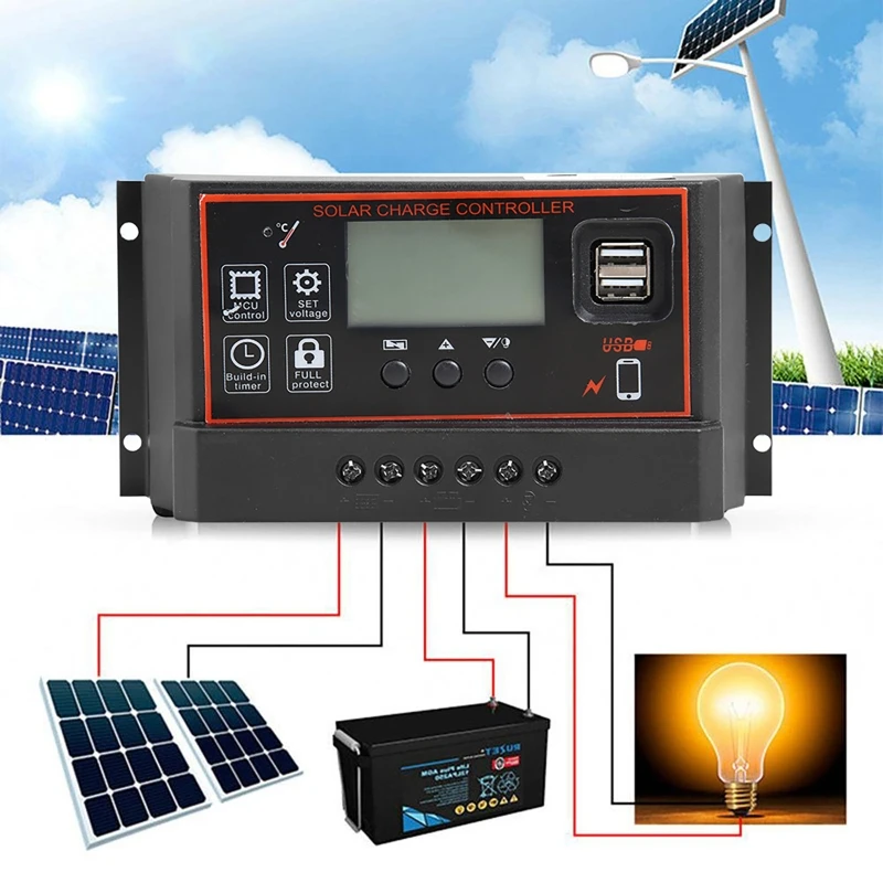 100A 60A Solar Charge Controller Dual USB LCD Display Auto Panel Regulator Battery Charge Controller Timer Setting 12V 24V
100A 60A Solar Charge Controller Dual USB LCD Display Auto Panel Regulator Battery Charge Controller Timer Setting 12V 24V