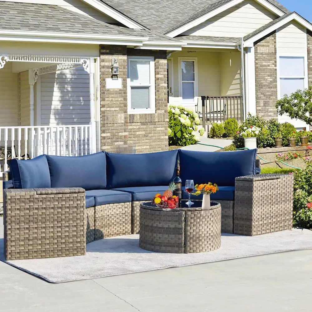 Hal Moon Patio urniture Set, 7-Piece All-Weather Wicker Curved Soa Set, Hal Moon Outdoor Couch with High Backs, it or Pool Backy
Hal Moon Patio urniture Set, 7-Piece All-Weather Wicker Curved Soa Set, Hal Moon Outdoor Couch with High Backs, it or Pool Backy