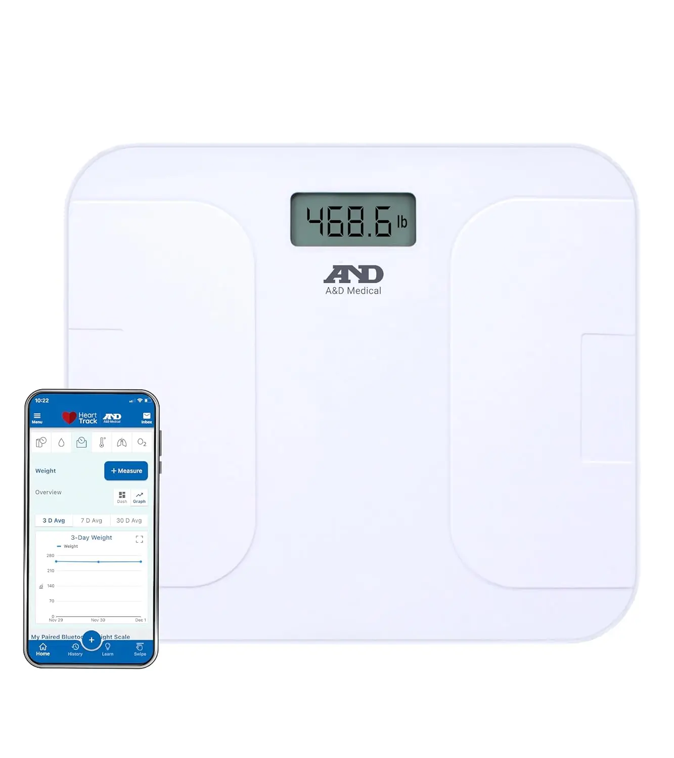 Digital Bluetooth Bathroom Scale, UltraWide Platform with Large Display, Syncs to App, 550lb Capacity, Batteries Included
Digital Bluetooth Bathroom Scale, UltraWide Platform with Large Display, Syncs to App, 550lb Capacity, Batteries Included