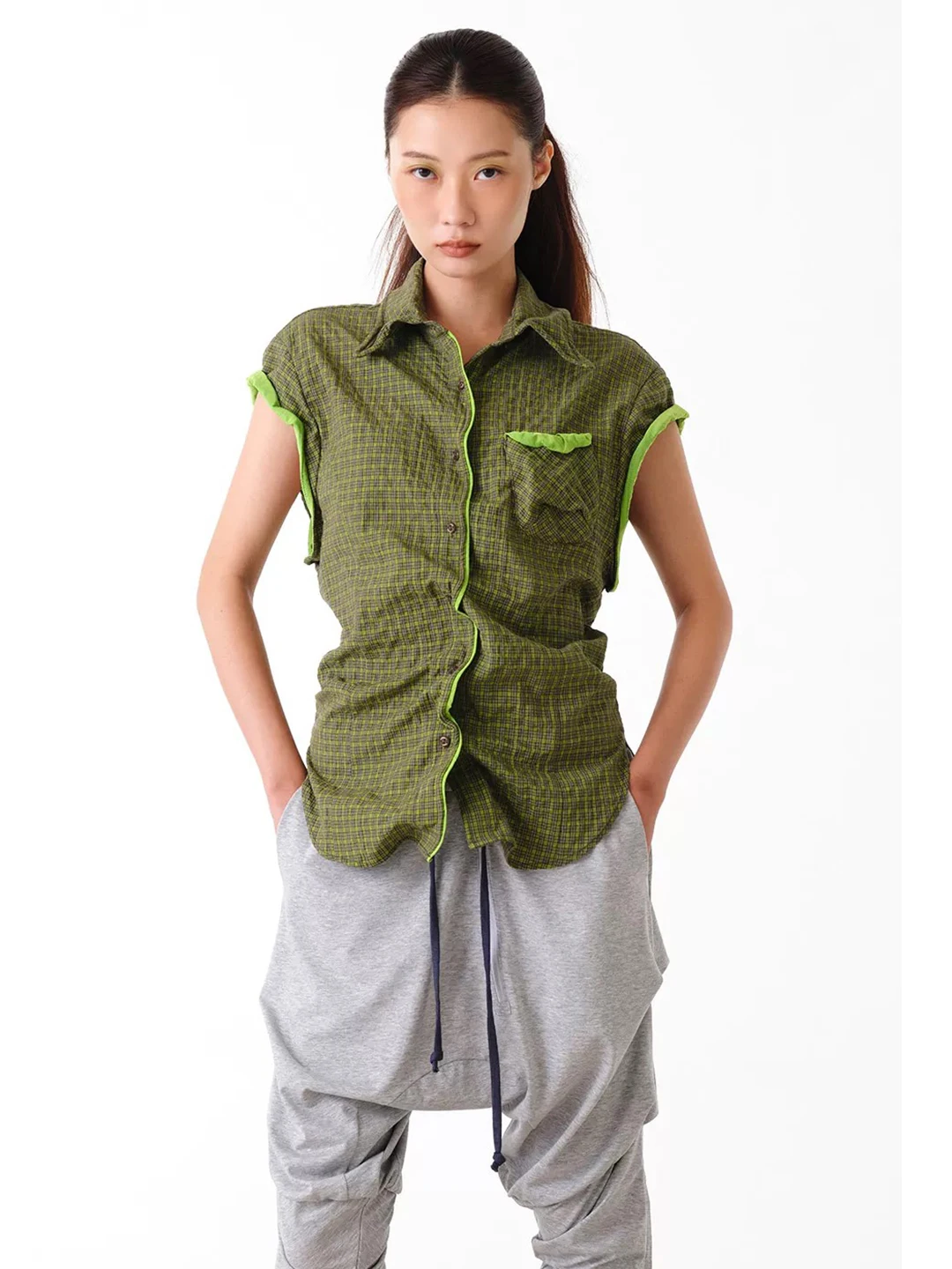 Seoul Pioneer Spring Summer Metal Wire Twist Plaid Pleated Shirt Women's Top Casual Straight Cut Short Sleeve Button Front
Seoul Pioneer Spring Summer Metal Wire Twist Plaid Pleated Shirt Women's Top Casual Straight Cut Short Sleeve Button Front